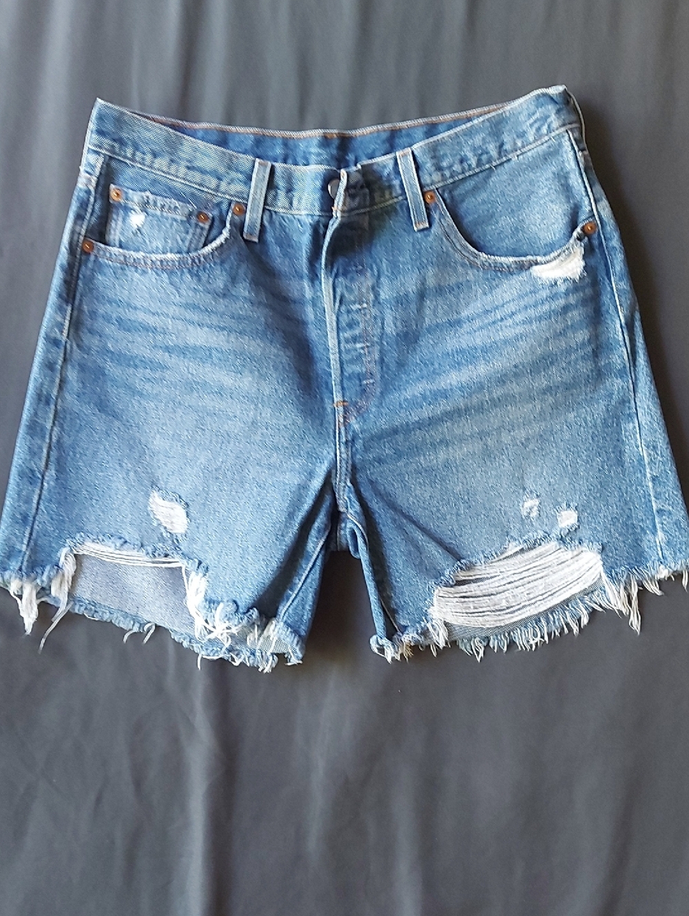 Levi's Blue Distressed Frayed Hem Denim Shorts